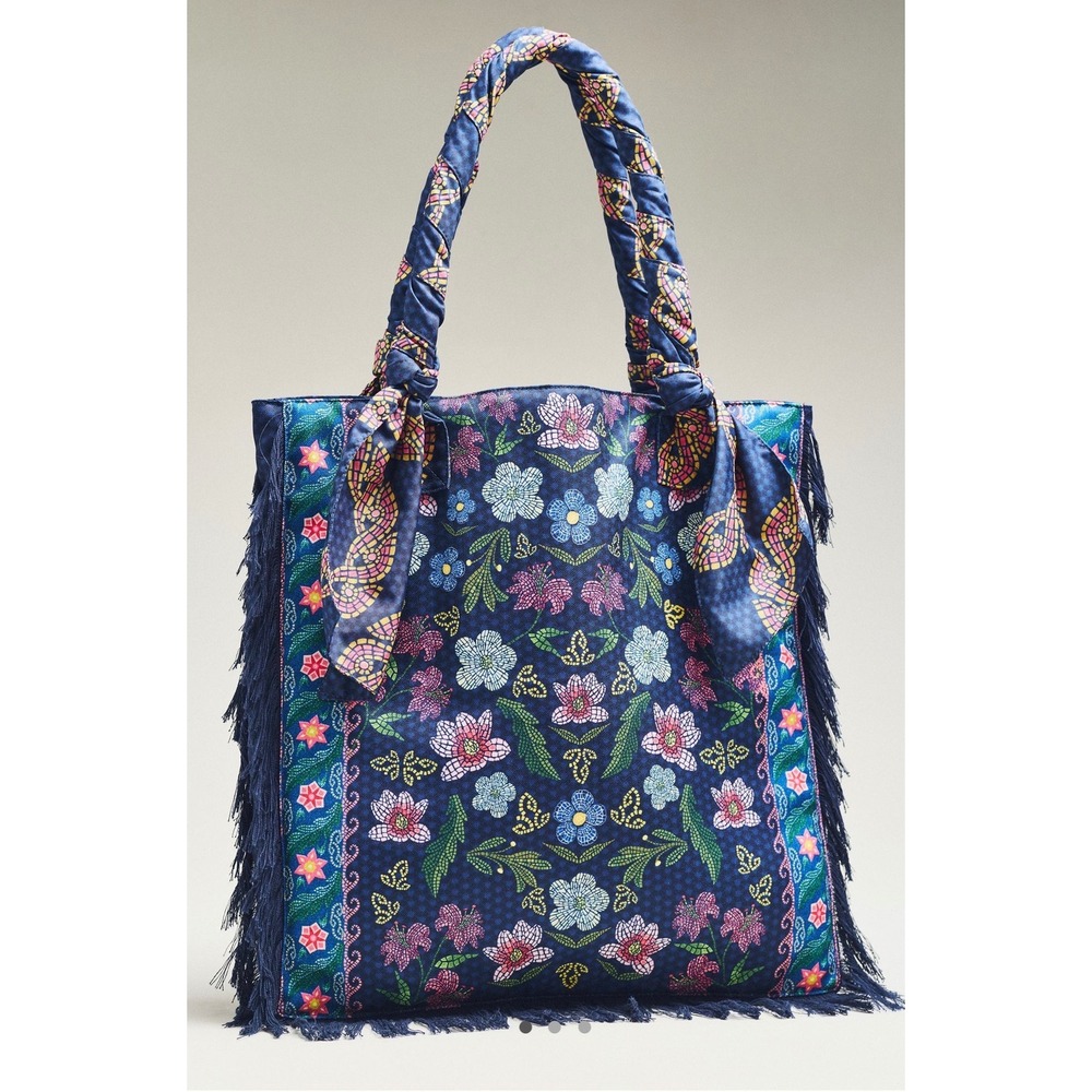 Agua‎ Bendita Rania Tote NWT Anthropologie Floral Fringe Beach Resort Bag